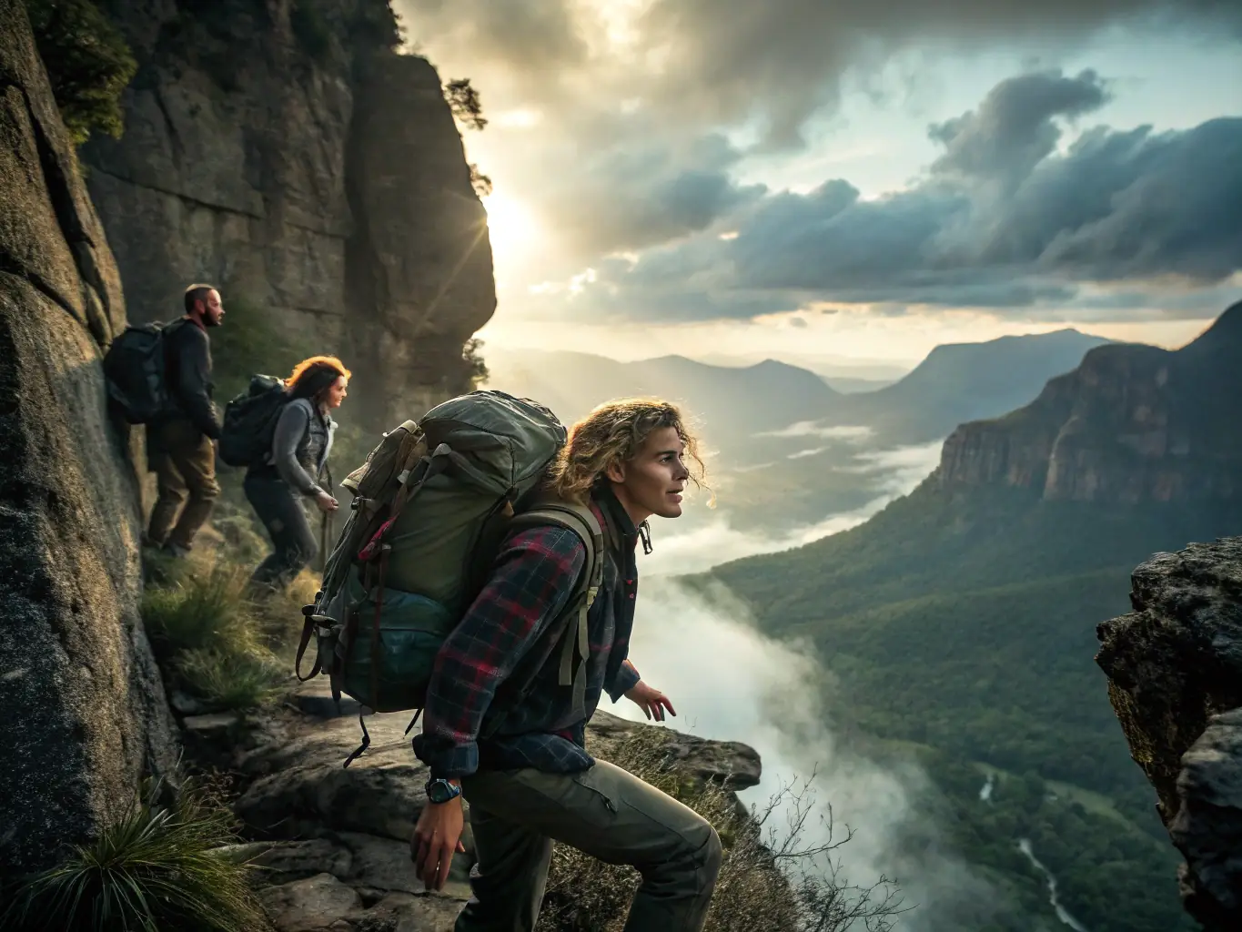 A group of hikers are gathered at the starting point of a trail in the Calanques National Park, preparing for a guided hike with A.R.P.F., with the Mediterranean Sea visible in the background.